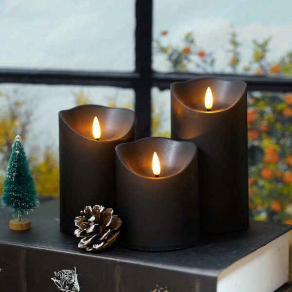 Set of 9 Flameless LED Candles with Remote – Battery Operated, Flickering, Timer (Black) - Image 2