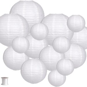 15 White Paper Lanterns – Round Hanging Decorations for Parties & Weddings
