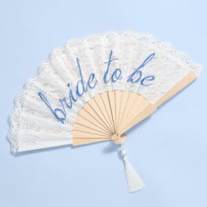 White Lace Bride-to-Be Folding Fan – Bridal Something Blue Accessory & Bridesmaid Gift