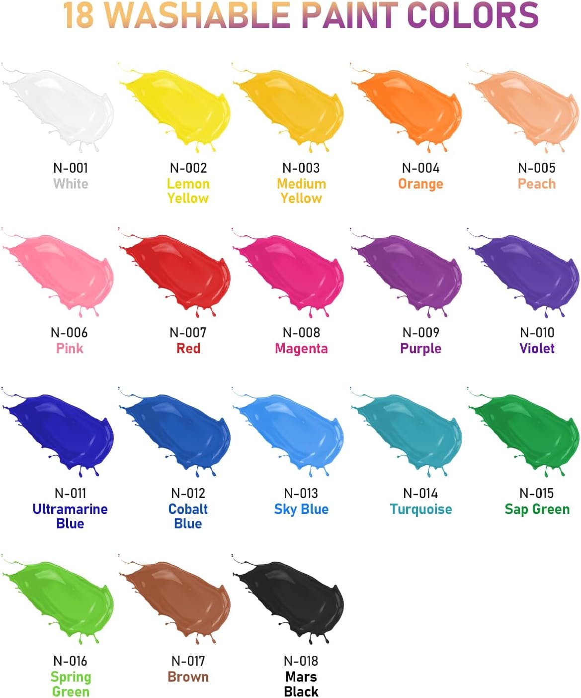 18-Color Washable Acrylic Paint Set – 8.4oz Bottles, Non-Toxic for Kids’ Art & Crafts - Image 4
