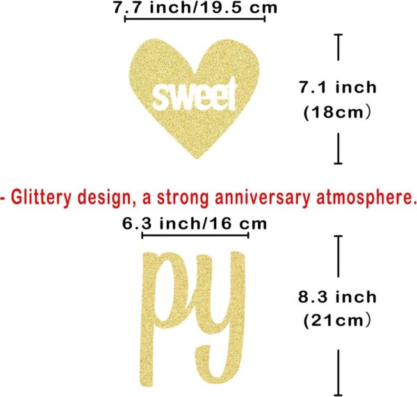 Happy Anniversary Decorations – Gold Banner, Pom Poms, Swirls & Glitter Garland - Image 4