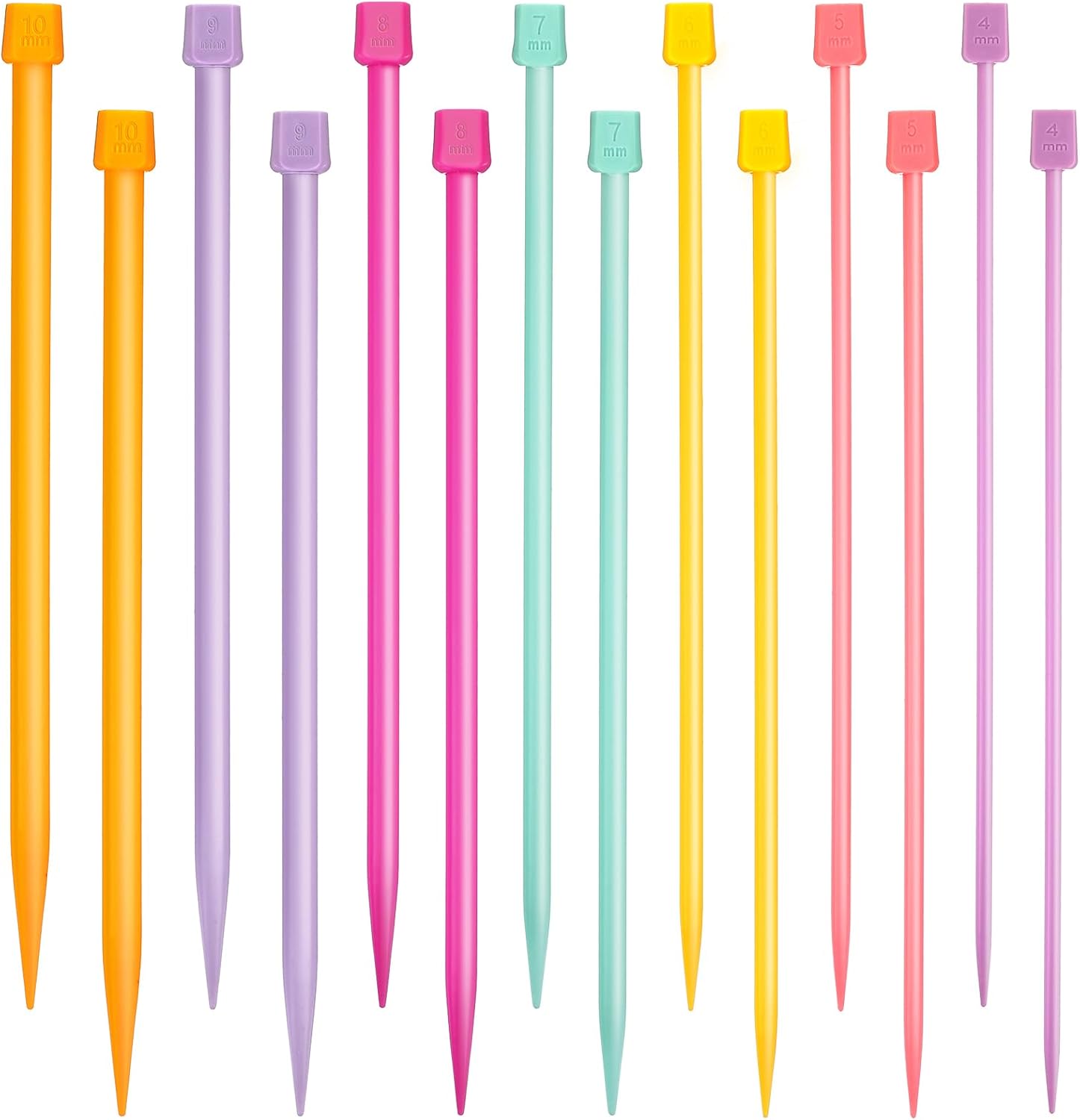 Colorful Single Pointed Knitting Needles – 4mm to 10mm Plastic Straight Pins Set