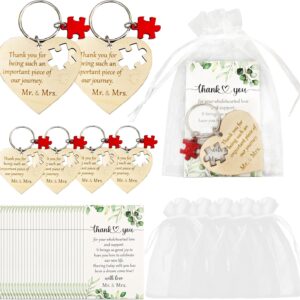 50-Set Wedding Favors – Wood Heart Puzzle Keychains & Thank You Cards