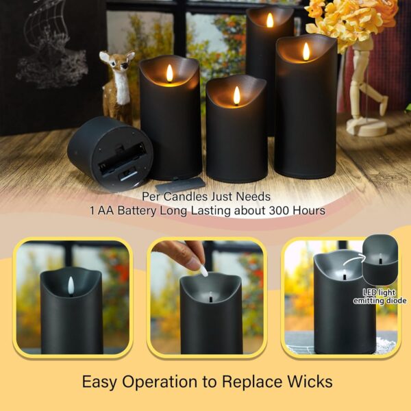 Set of 9 Flameless LED Candles with Remote – Battery Operated, Flickering, Timer (Black) - Image 4