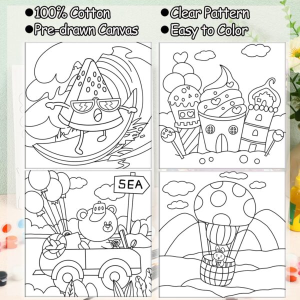 Kids Pre-Drawn Canvas Kit – 8x8" with 12 Acrylic Paints & 2 Brushes, Vacation Theme for Beginners - Image 4