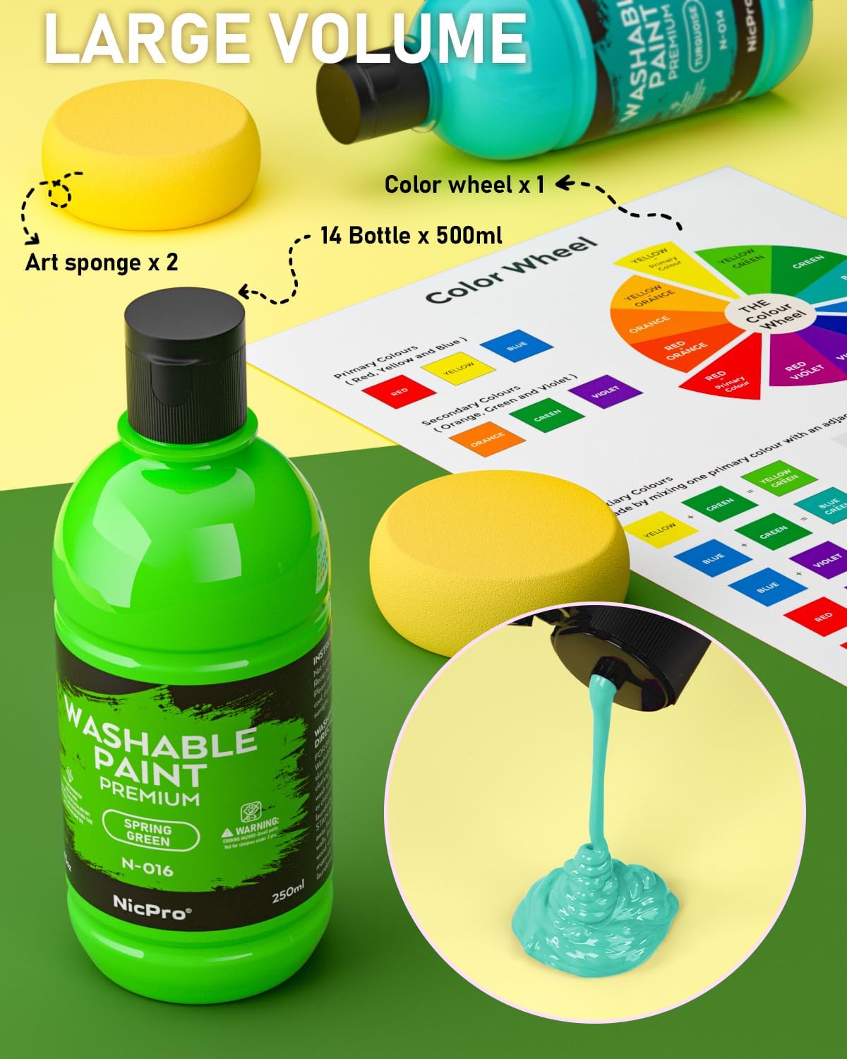 18-Color Washable Acrylic Paint Set – 8.4oz Bottles, Non-Toxic for Kids’ Art & Crafts - Image 3