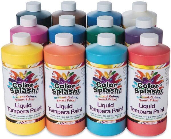S&S Color Splash! Tempera Paint – 12-Pack, 32 oz, 11 Colors, Non-Toxic