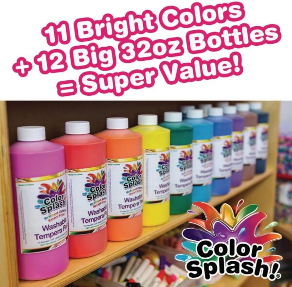 S&S Color Splash! Tempera Paint – 12-Pack, 32 oz, 11 Colors, Non-Toxic - Image 4