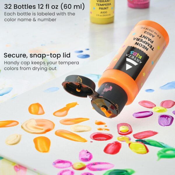 32-Pack Washable Tempera Paint – 2.03oz Bottles with Neon, Glitter & Glow-in-the-Dark - Image 2