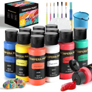 12-Color Washable Tempera Paint Set – Non-Toxic with Brushes, Palette & Bucket for Kids