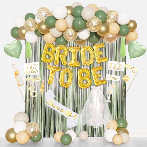 Sage Green Bachelorette Set – Sash, Veil, Balloons, Photo Props & Tassels