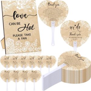 101-Pc Wedding Fan Set – 100 Plastic Hand Fans + Wood Retro Lace Table Sign for Bridal Shower Favors