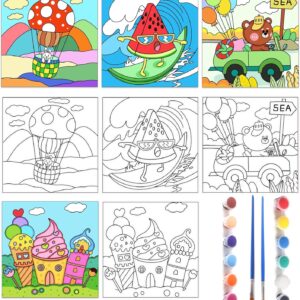 Kids Pre-Drawn Canvas Kit – 8x8" with 12 Acrylic Paints & 2 Brushes, Vacation Theme for Beginners