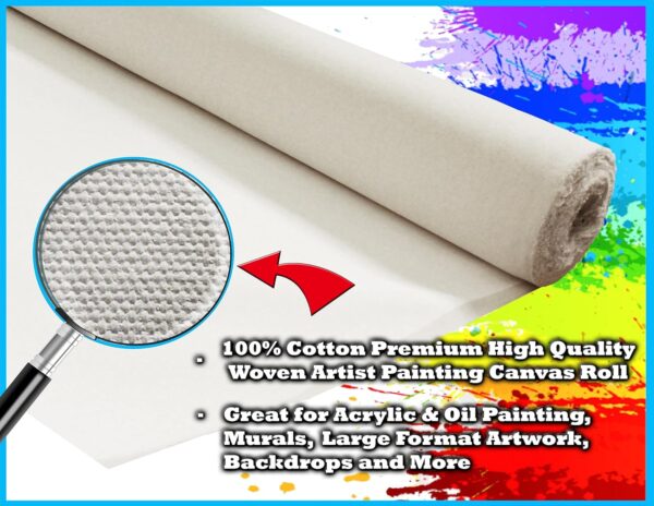 White 6-Yd Primed Cotton Canvas Roll – 63" Wide, 13oz Triple Gessoed for Painting - Image 4