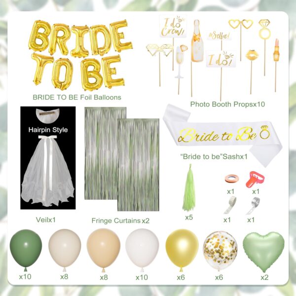 Sage Green Bachelorette Set – Sash, Veil, Balloons, Photo Props & Tassels - Image 4