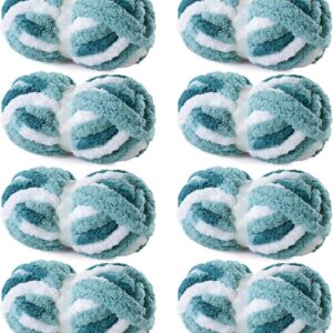 8-Pack Giant Chunky Yarn – Super Bulky, Soft Tie-Dye Chenille, Blue Multi & White