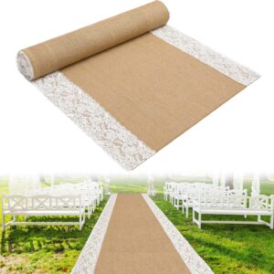 Rustic Burlap Wedding Aisle Runner – 20 ft x 36 in with Lace Trim