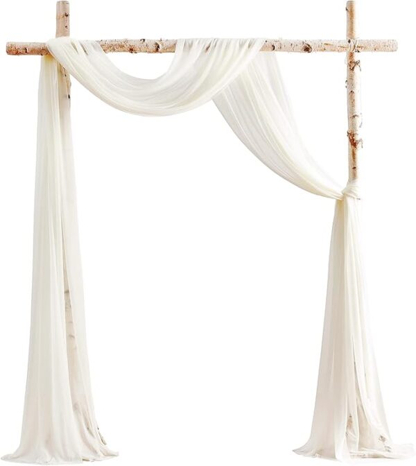 Ivory Chiffon Wedding Arch Drapes – 2 Panels, 20 Ft Each for Ceremony & Reception
