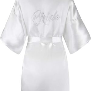 Women's Silver Rhinestone Satin Robe – One Size for Bride & Bridesmaids