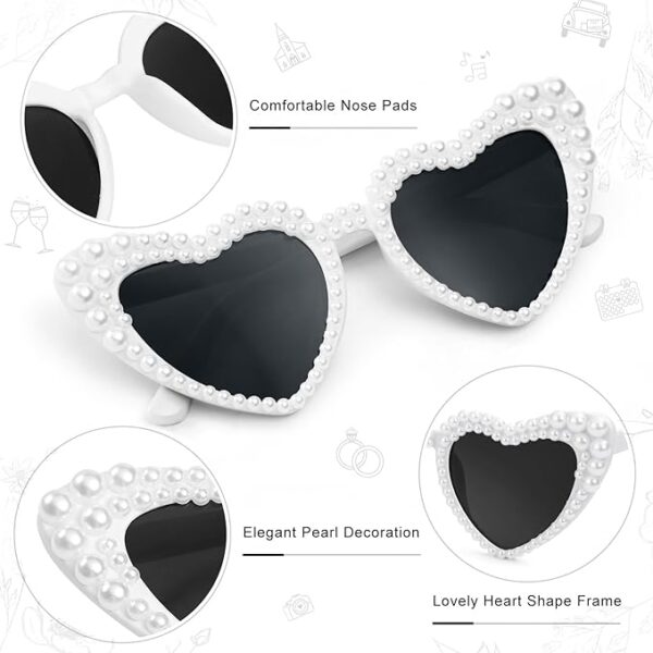 White Heart Sunglasses – Vintage Pearl Style Bachelorette Party Favors - Image 3