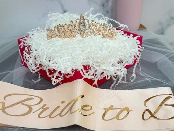 3-Pc Bachelorette Set – Bridal Crown, Bride-to-Be Sash & Veil, Rose Gold - Image 3