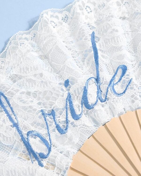 White Lace Bride-to-Be Folding Fan – Bridal Something Blue Accessory & Bridesmaid Gift - Image 3