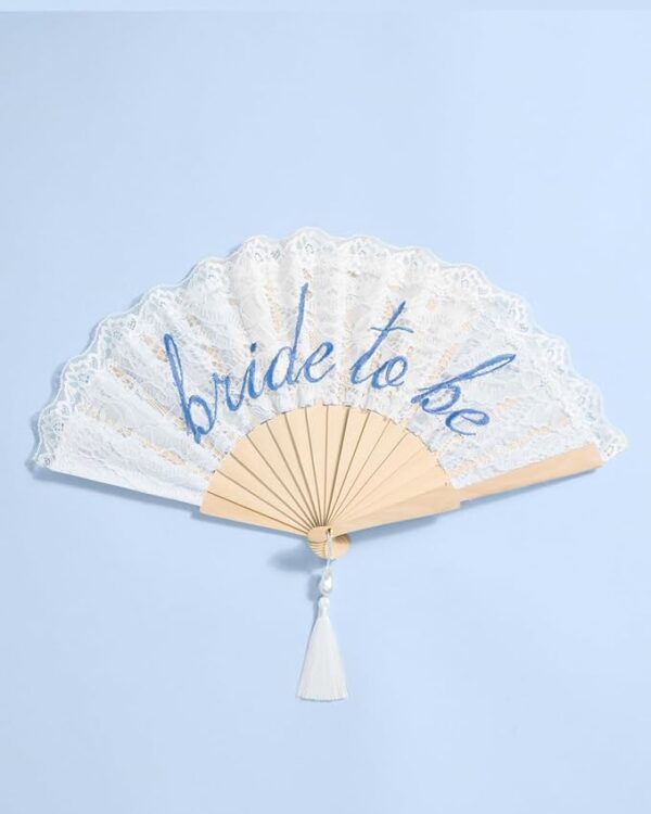 White Lace Bride-to-Be Folding Fan – Bridal Something Blue Accessory & Bridesmaid Gift - Image 4