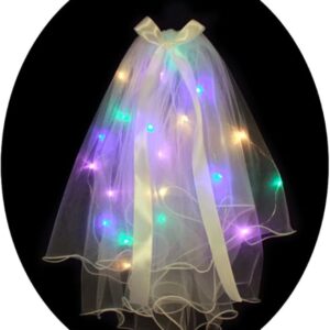 Light-Up Bridal Veil – 2-Tier Pearl LED Tulle Hair Bow for Bachelorette