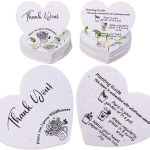 50 Plantable Seed Paper Hearts – 2.5x2 in Thank You Cards with Wildflower Seeds for Wedding & Party Favors