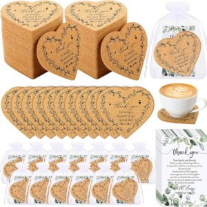 150-Set Wedding Favors – Heart Cork Coasters, Thank You Cards & Organza Bags for Guests
