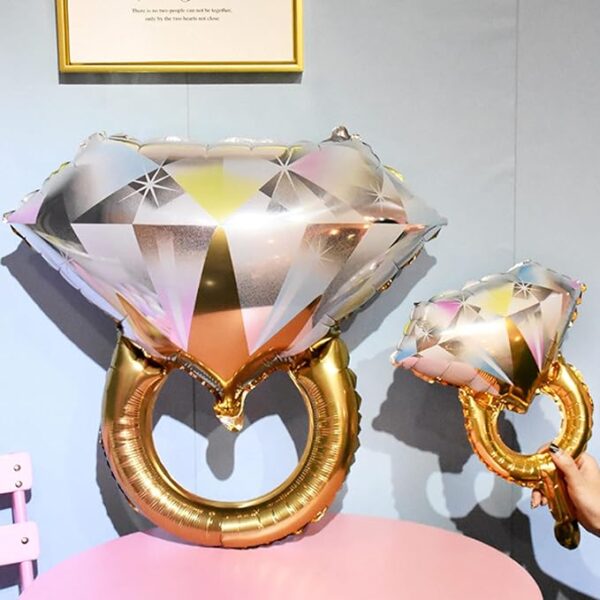 2Pcs Diamond Ring Aluminum Balloon,Wedding Bridal Shower Marriage Engagement Party Supplies - Image 3