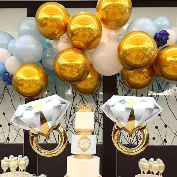 2Pcs Diamond Ring Aluminum Balloon,Wedding Bridal Shower Marriage Engagement Party Supplies - Image 4