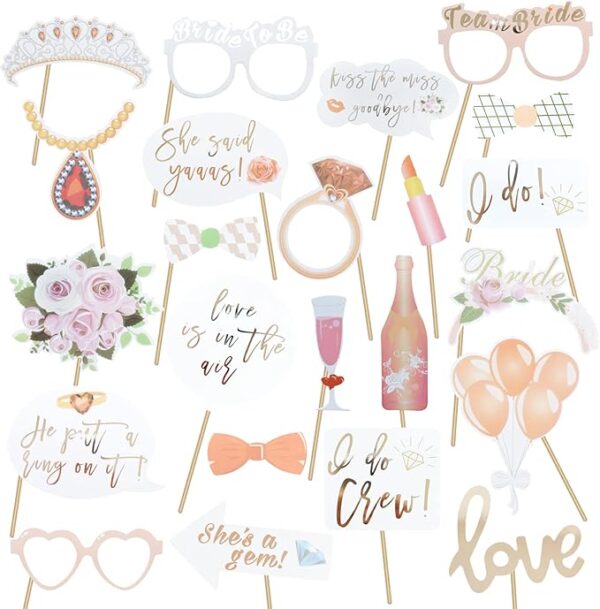 23-Pc Rose Gold Wedding Photo Booth Props – Bridal Shower & Bachelorette Party Supplies