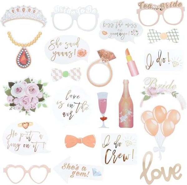23-Pc Rose Gold Wedding Photo Booth Props – Bridal Shower & Bachelorette Party Supplies - Image 2