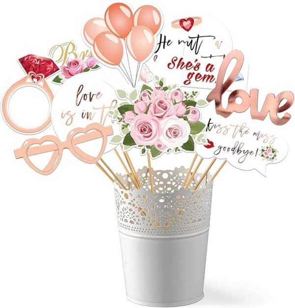 23-Pc Rose Gold Wedding Photo Booth Props – Bridal Shower & Bachelorette Party Supplies - Image 4