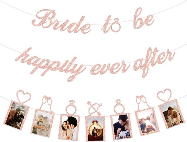 Bridal Shower Decorations – Rose Gold “Bride to Be Happily Ever After” Banner & Photo Banner Kit