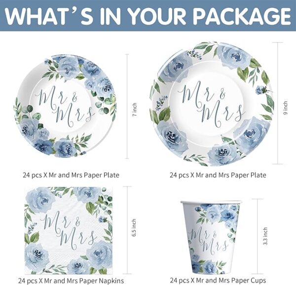 Blue Bridal Shower Set – Plates, Napkins, Cups, Tablecloth, Banner for 24 Guests - Image 2
