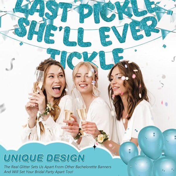 Fulmoon Turquoise Pre-Strung Naughty Bachelorette Banner – Glitter Bridal Shower Decoration - Image 4