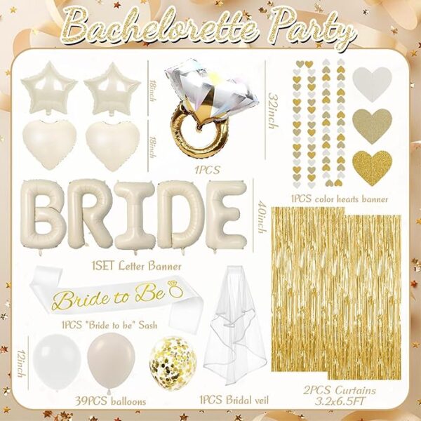 53-Pc Gold Bridal Shower Set – Balloons, Sash, Veil & Curtains - Image 2