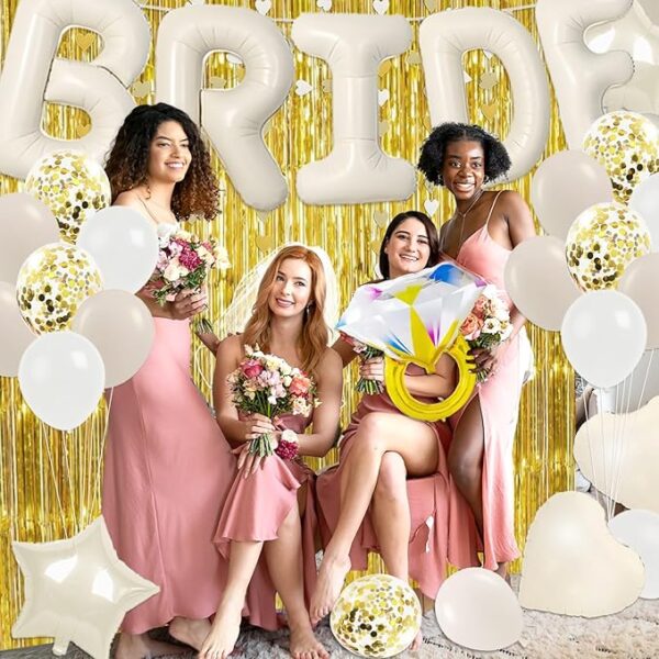 53-Pc Gold Bridal Shower Set – Balloons, Sash, Veil & Curtains - Image 4