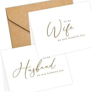 Set of 2 Wedding Cards – Foil Accents, Envelopes, To My Bride & To My Groom (Husband & Wife)