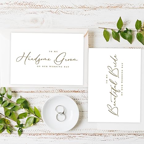 Set of 2 Wedding Cards – Foil Accents, Envelopes, To My Bride & To My Groom (Husband & Wife) - Image 4