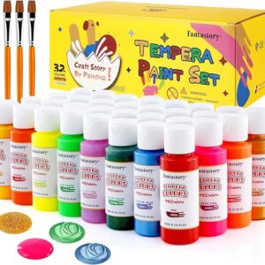 32-Color Washable Tempera Paint Set – 2 oz Bottles, Non-Toxic Finger & Poster Paint for Kids