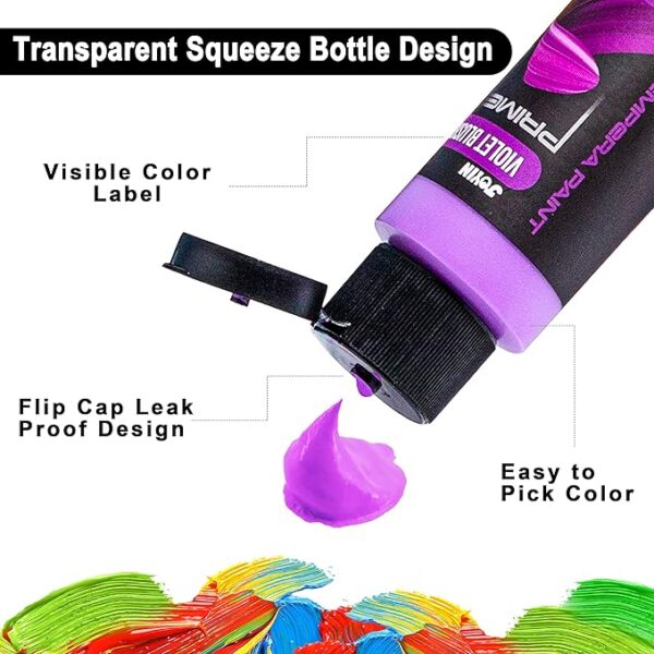 12-Color Washable Tempera Paint Set – 2 oz Bottles with 6 Brushes, 2 Palettes & Wash Bucket, Non-Toxic - Image 3