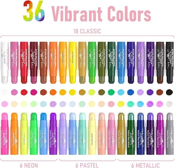36-Color Tempera Paint Sticks – With Coloring Pages & Stickers, Quick-Dry, Washable - Image 2
