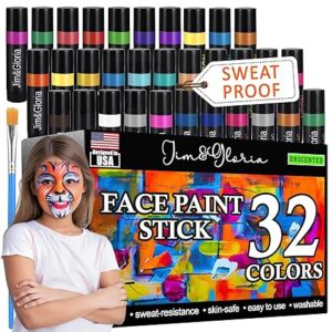 32-Color Face Paint Kit – Metallic, Neon & Classic Washable Paints with Brush, Skin-Safe Body Markers