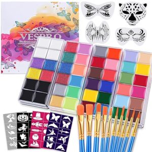 42-Color Oil Face & Body Paint Kit – Includes Brushes & Stencils for Halloween