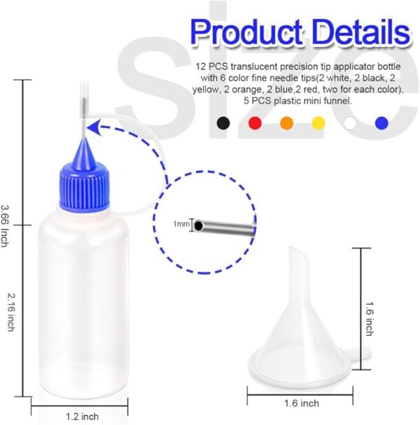 12-Pack 30ml Precision Tip Applicator Bottles with Funnels - Image 2