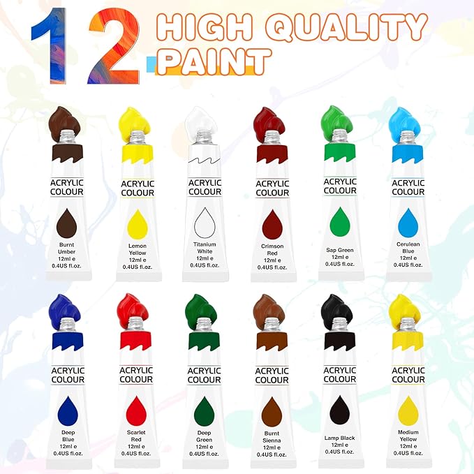 24-Color Acrylic Paint Set with 12 Brushes – Art Kit for Kids, Teens, Artists, Canvas & Craft Painting - Image 2