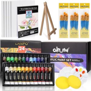 Acrylic Painting Kit – 24 Colors, 30 Brushes, Canvases, Pad, Easel & More for Beginners, Kids & Adults